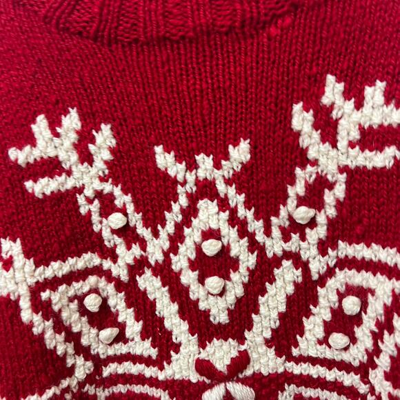 Vintage Festive Red and Cream Turtleneck Sweater - Picture 6 of 8